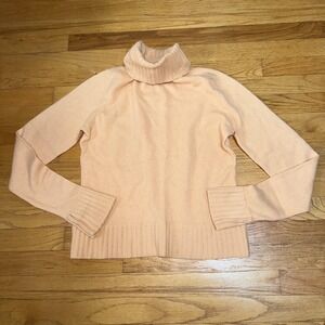 Lord & Taylor Cashmere Turtleneck‎ Sweater M Peach Orange Two Ply Ribbed Sleeve